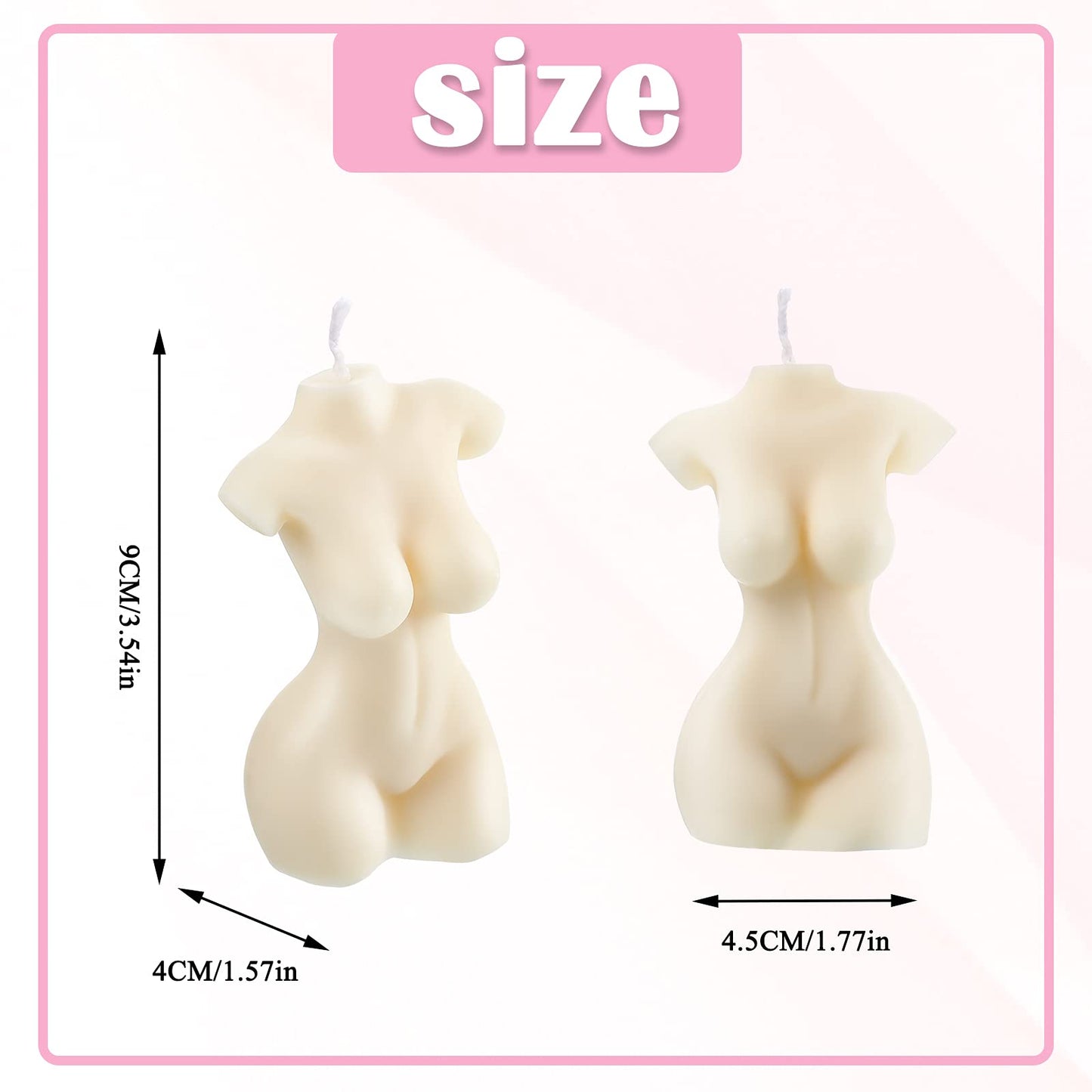 2 Pieces Female Body Shaped Soy Candle Woman Bust Candle Home Decoration for Christmas Bedroom Bathroom Aesthetic Decoration(White)