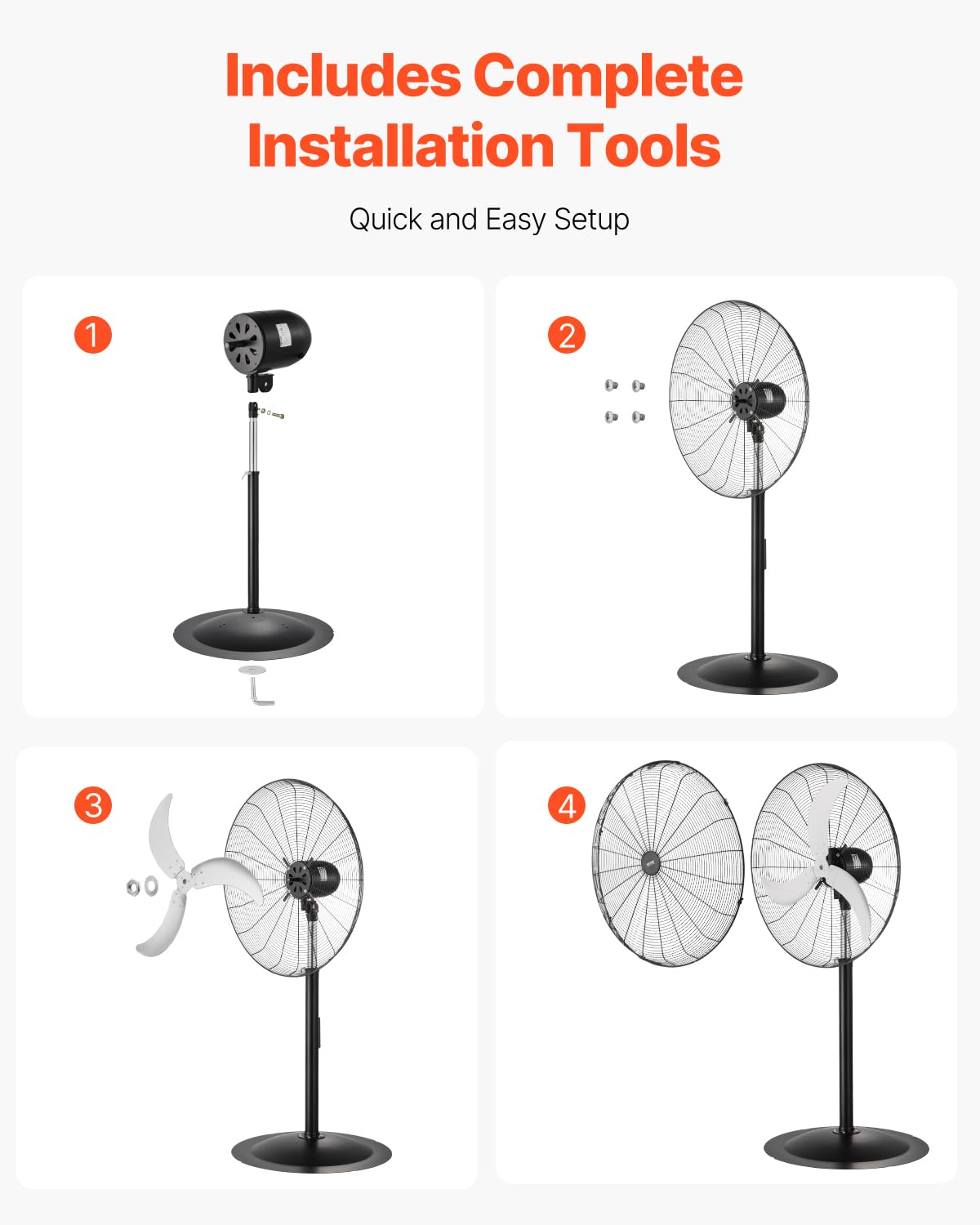 VEVOR Industrial Pedestal Fan, 30 Inch 85-Degree Oscillating Fan, Height Adjustable Standing Fans with 3 Adjustable Speeds, High Power Floor Fans for Office, Black