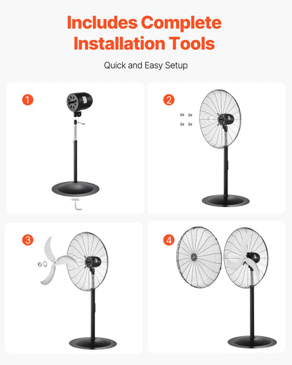 VEVOR Industrial Pedestal Fan, 30 Inch 85-Degree Oscillating Fan, Height Adjustable Standing Fans with 3 Adjustable Speeds, High Power Floor Fans for Office, Black