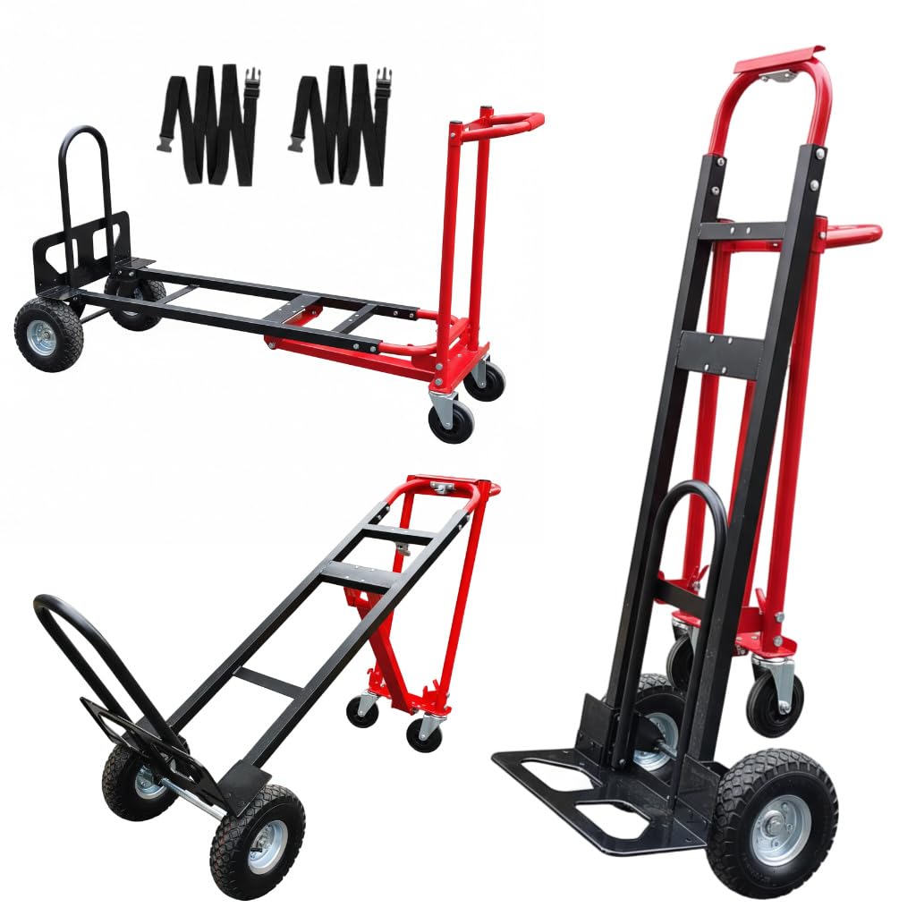 Suzhi Convertible Hand Truck Dolly Cart Heavy Duty/with 4 Wheels,Industrial Grade,1000 Lbs Load, 2 Straps for Moving Furniture/Appliance/Carton/Warehouse/Office / 10 Minutes' Install as Video