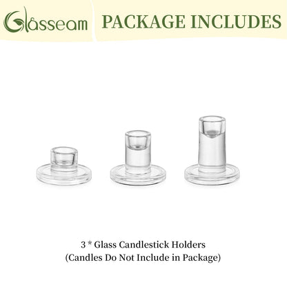 Glasseam Glass Taper Candle Holders: Set of 3 Tapered Candlestick Holders Small Clear Candle Sticks Holder Decor for Table Centerpiece Wedding Dining Room Home Decorations