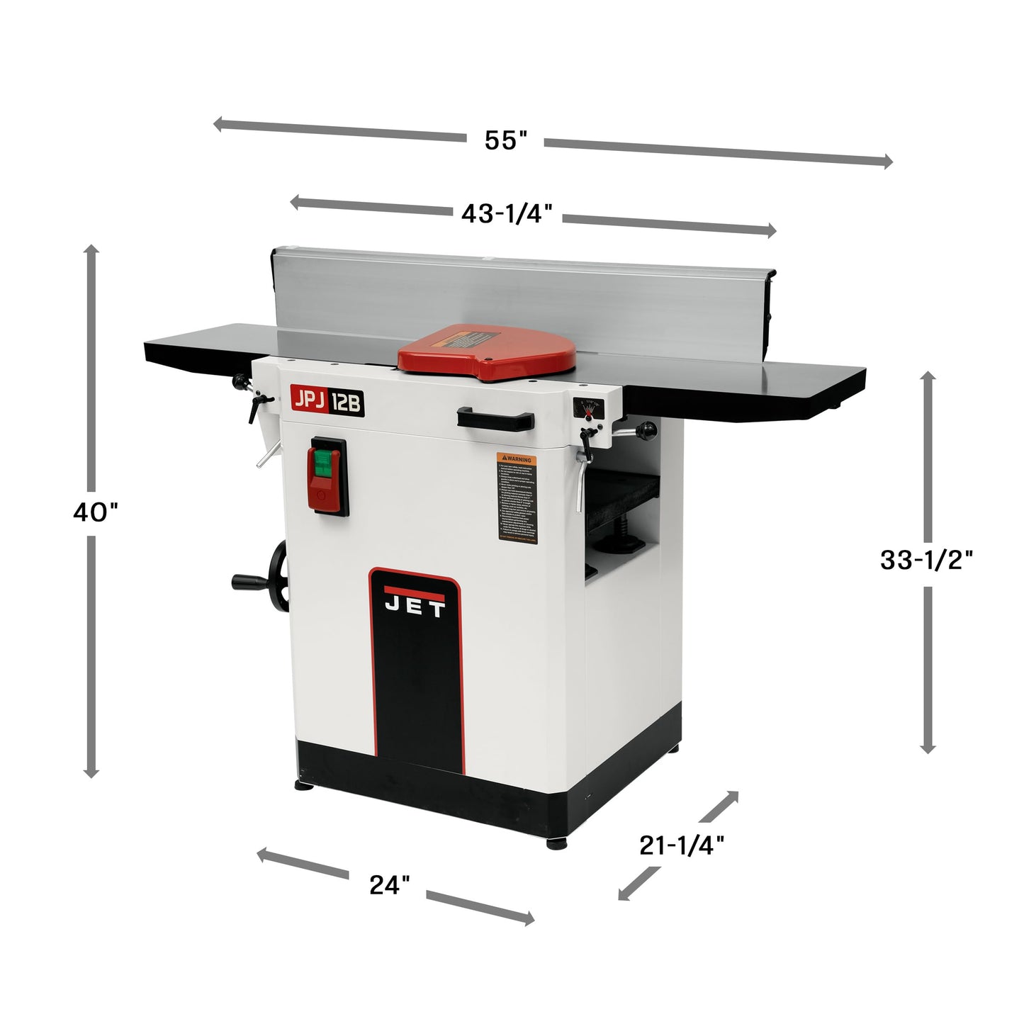 Jet 12-Inch Planer/Jointer, Straight Knife Cutterhead, 3 HP, 230V 1Ph (Model JPJ-12B)