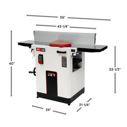 Jet 12-Inch Planer/Jointer, Straight Knife Cutterhead, 3 HP, 230V 1Ph (Model JPJ-12B)