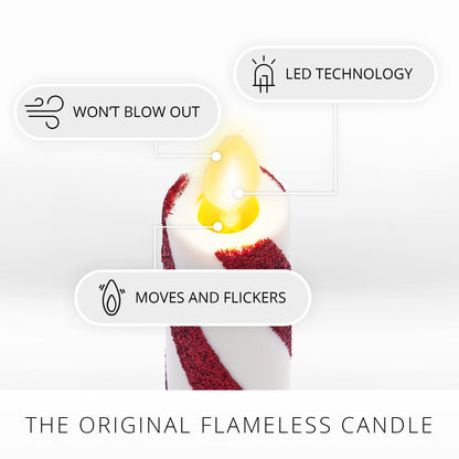 Luminara - Flameless Battery Operated Taper Candle - Candy Cane Red- Pack of 2-1x9.75 - LED Flickering Flame - Realistic Safe for Home Kids and Pets