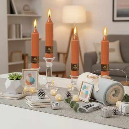 Short Pumpkin Chunky Taper Candles 7 Inch Set of 4 Candlesticks Fat Candles Handmade Clean Burning Unscented Candles for Dinner Country Farmhouse Bedroom Meditation Wedding Home Decor Sanctuary