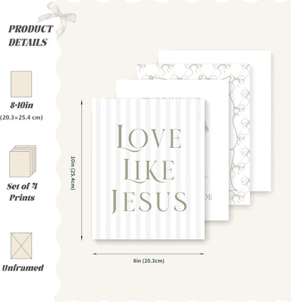 LARTSFRO Coquette Beige Bow Wall Art - Inspirational Christian Decor for Bedroom & Bathroom | Set of 4 Unframed 10x8 Inch Prints
