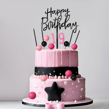 Yerliker 34 Pcs Happy Birthday Cake Toppers Decorations Birthday Candles DIY Cake Decor for Men Women Wedding Anniversary(Black Pink Rose Red)