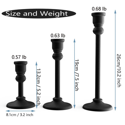 Black Heavy Candlestick Holders Taper Candle Holders Set of 3, Golden Candlestick Holders Decorative Candle Stand, Tapered Candle Holders Set for Wedding, Dining Table, Home Decoration (Antique Black)