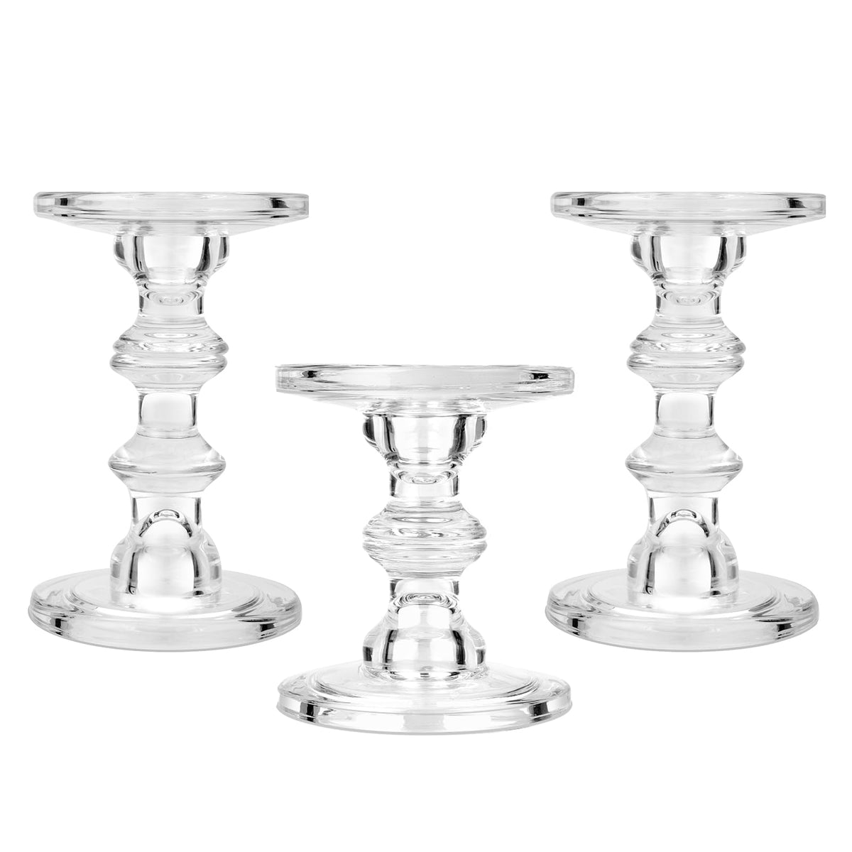 CHILL RECIPE Glass Candle Holder Set of 3, Big Heavy Tall Crystal Candlestick Holder for Pillar Candles Taper Candles, Christmas Decoration Wedding Table Dinning Church Centerpiece
