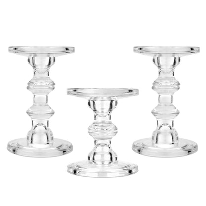 CHILL RECIPE Glass Candle Holder Set of 3, Big Heavy Tall Crystal Candlestick Holder for Pillar Candles Taper Candles, Christmas Decoration Wedding Table Dinning Church Centerpiece