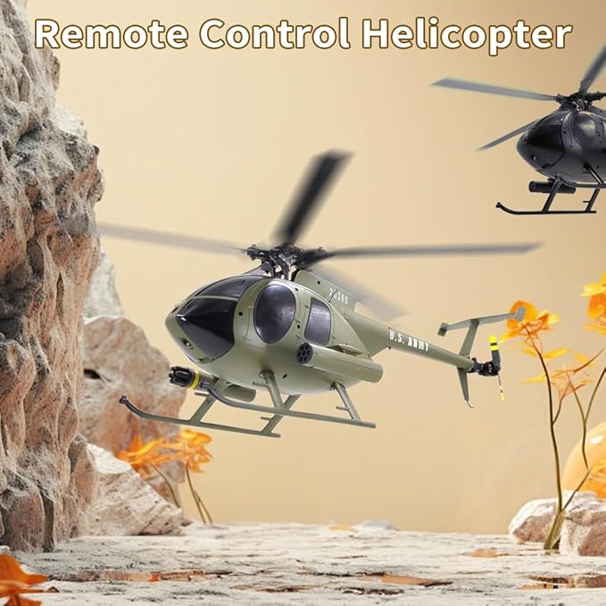 Remote Control Helicopter C189 MD500 RC Helicopter Model 1/28 Scale 4CH Single-Rotor Helicopters with 6-Axis Gyro and Brushless Motor 2.4GHz RC Aircraft for Adults 2 Batteries (Black)