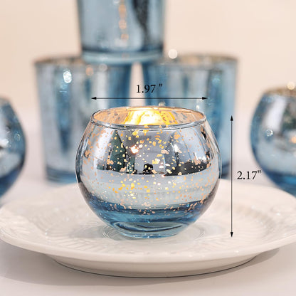 LETINE 36pcs Blue Votive Candle Holders - Elegant Mercury Glass Tea Light Candle Holder Set for Spring Summer Weddings, Holiday Season Decorations, Valentine's Day Table Centerpieces