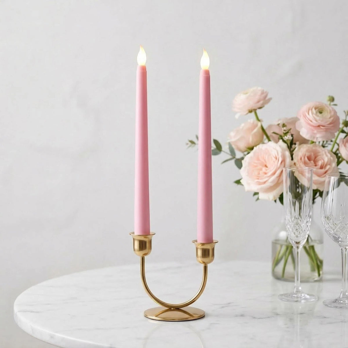 Ni-JASW Pink Flameless Taper Candles with Remote, Battery Powered Flickering LED Candlesticks Set of 4