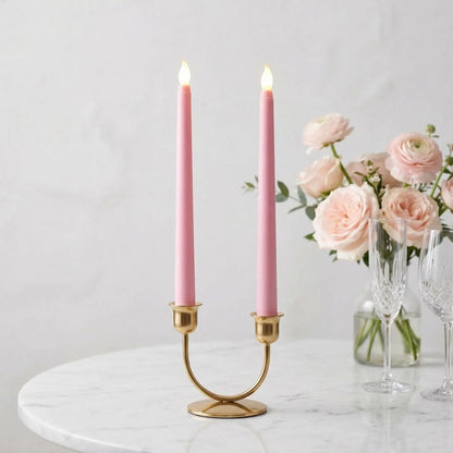 Ni-JASW Pink Flameless Taper Candles with Remote, Battery Powered Flickering LED Candlesticks Set of 4