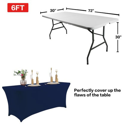 IVAPUPU 2 Pack 6FT Table Cloth for Rectangular Fitted Events Stretch Jean Blue Table Covers Washable Spandex Tablecloth Protector for Party, Wedding, Cocktail, Banquet, Festival