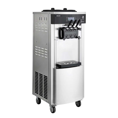 VEVOR Commercial Ice Cream Machine, 20-28L/H Yield, 2200W 3-Flavor Freestanding Soft Serve Ice Cream Maker with 2 x 6L Hoppers & Hopper Agitation, Pre-Cooling Self-Cleaning for Snack Dessert Shops