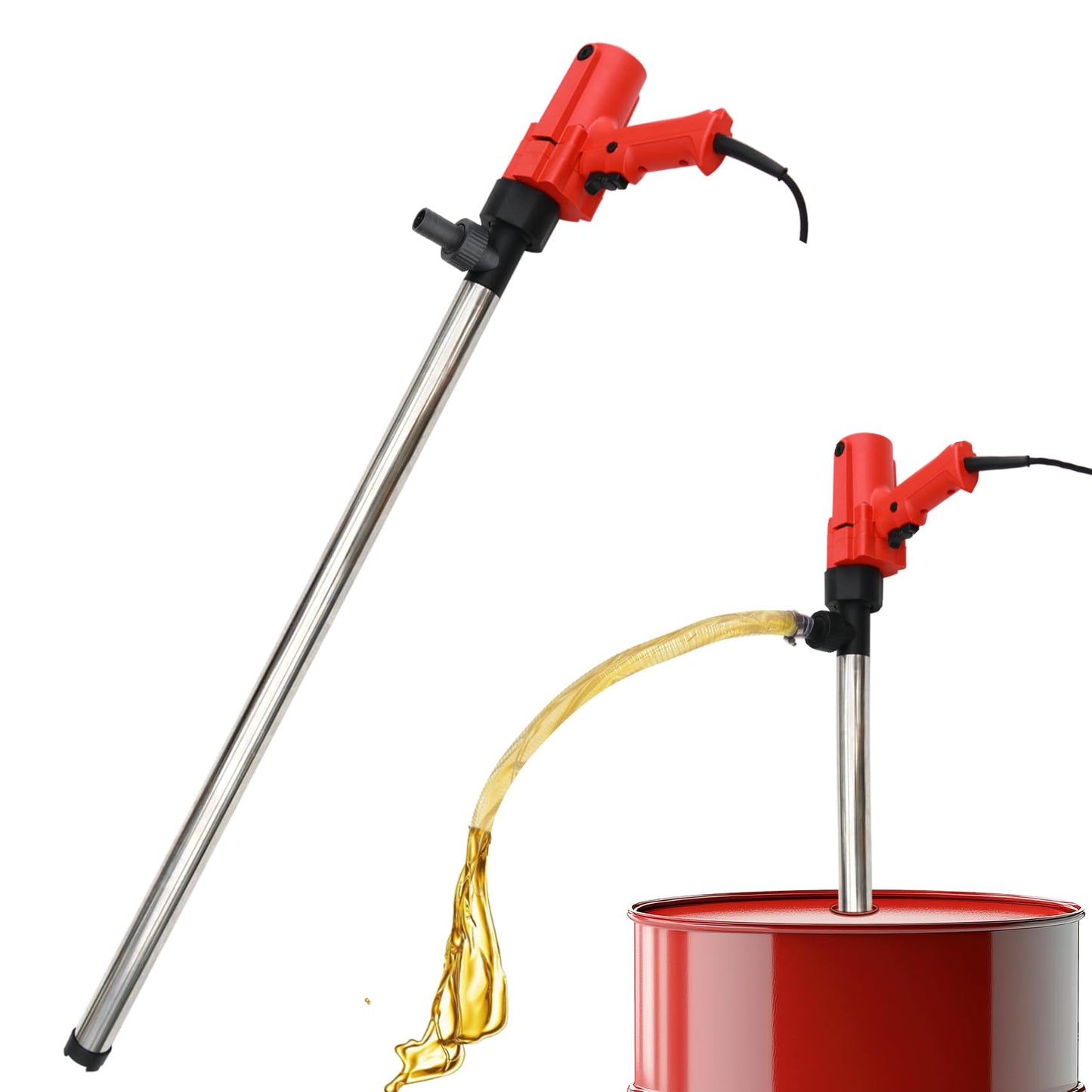 1980W Electric Fuel Transfer Barrel Pump, 110V 11000RPM,for 55Gallon Electric Transfer Pumps with 36in Stainless Steel Tube and 6.6ft Steel Wire Hose, for Diesel,Kerosene,White oil，etc