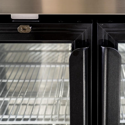 Empura 49" Back Bar Cooler Cabinet with 2 Swing Glass Doors | Commercial Refrigerator Fridge Beer Soda | 216 12-oz Bottle Capacity, 49.1”W x 24.4”D x 41.7”H, Stainless Steel Countertop, Black, 115v