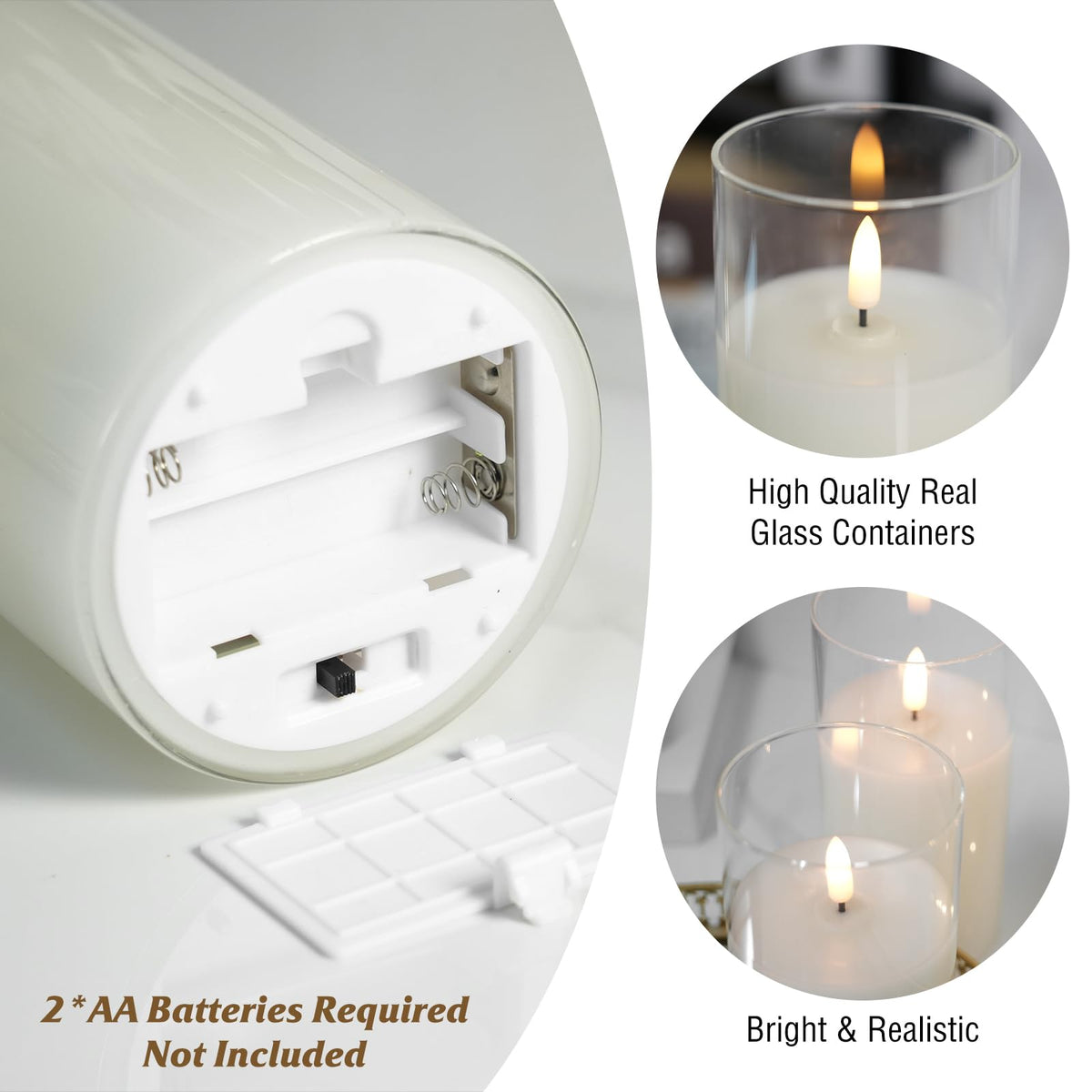 Homwamee Flameless Candle in Glass, Flashing LED Pillar Real Wax Fake Candle with Remote Control and Timer, Battery Operated Electronic Candles for Wedding Home Decorations - 3Pack