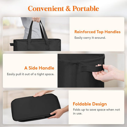 Lifewit 2 Pack Slim Laundry Hamper, Collapsible Narrow Laundry Basket, Small Tall Dirty Clothes Hampers with Handles for Bathroom Bedroom College Dorm, Black, 65L