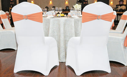 MDS Premium Spandex Chair Sashes - Stretchy Bow Covers with Buckle Slider for Weddings | 25 Pack - Peach