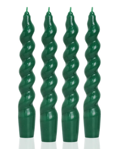 MAITREYA Dark Green Taper Candles Stick Spiral Twisted Candles Set of 4 for Decoration Weddings Party Church-Unscented Dripless Candles7.5inch(A-DarkGreen-new)