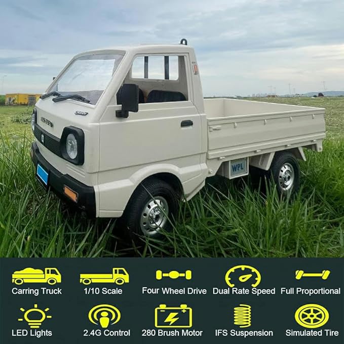 WPL RC Car 1/10 Scale RC Kei Truck Suzuki RC Drift Car WPL D14 Remote Control Car 4x4 Off Road Carry RTR 2.4 GHz Proportional Throttle Steering 280 Motor 4WD Hobby Grade Toys for Adult