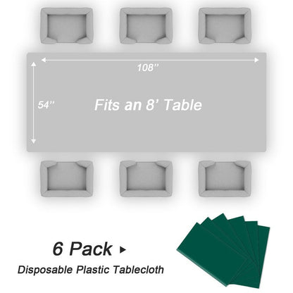 QIKSION Dark Green Plastic Table Cloth Disposable 6 Pack, 54 x 108 Inch Tablecloths for Party, Christmas Decorations, Rectangle Table Cover