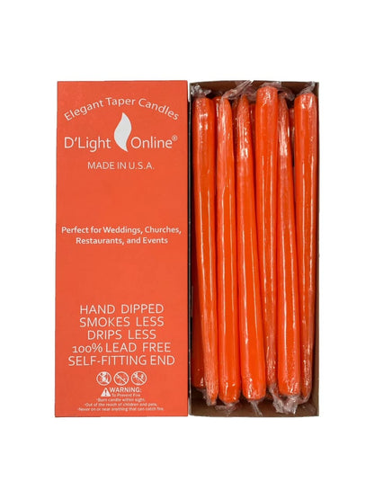 D'light Online Elegant Unscented 12" Orange Taper Candles Premium Quality Hand-Dipped Tapered Candles, Dripless and Smokeless - Set of 12 Individually Wrapped (12 Inch, Orange)