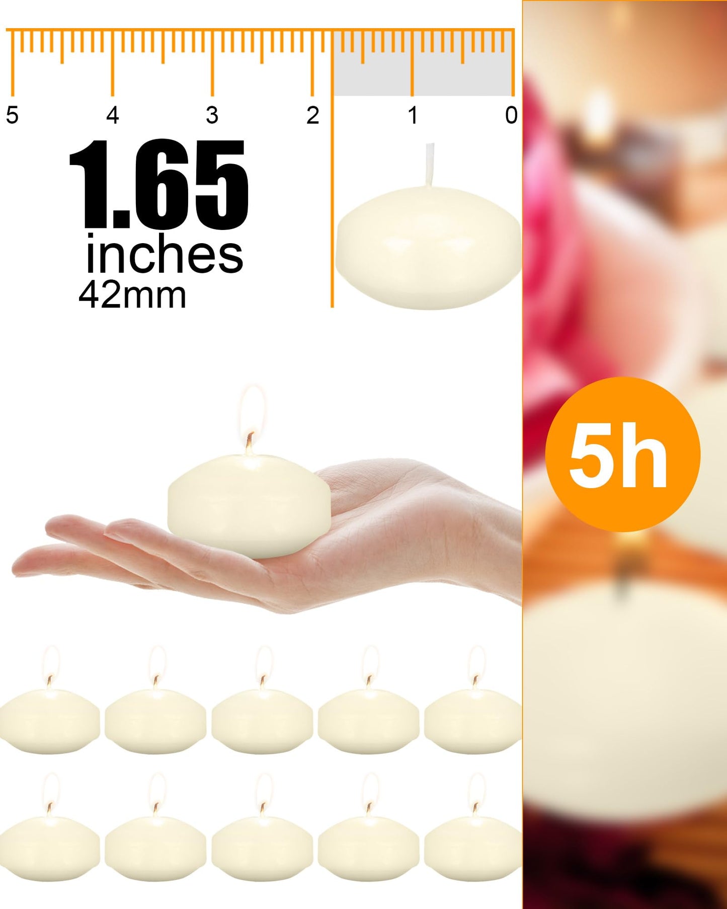 Qunclay 100 Pieces 1.65 Inch Floating Candles Unscented Dripless Tealight Candles Home Decorations Cute Elegant Centerpieces at Wedding for Vases Party Accessories (Beige)