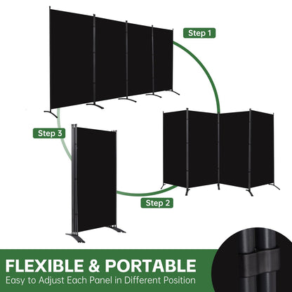 YASRKML Room Divider Folding Privacy Screens, Portable Room Divider Panel 4 Panel Partition Room Dividers Screen, Freestanding Room Partitions and Dividers Fabric Dividers for Room Separation, Black