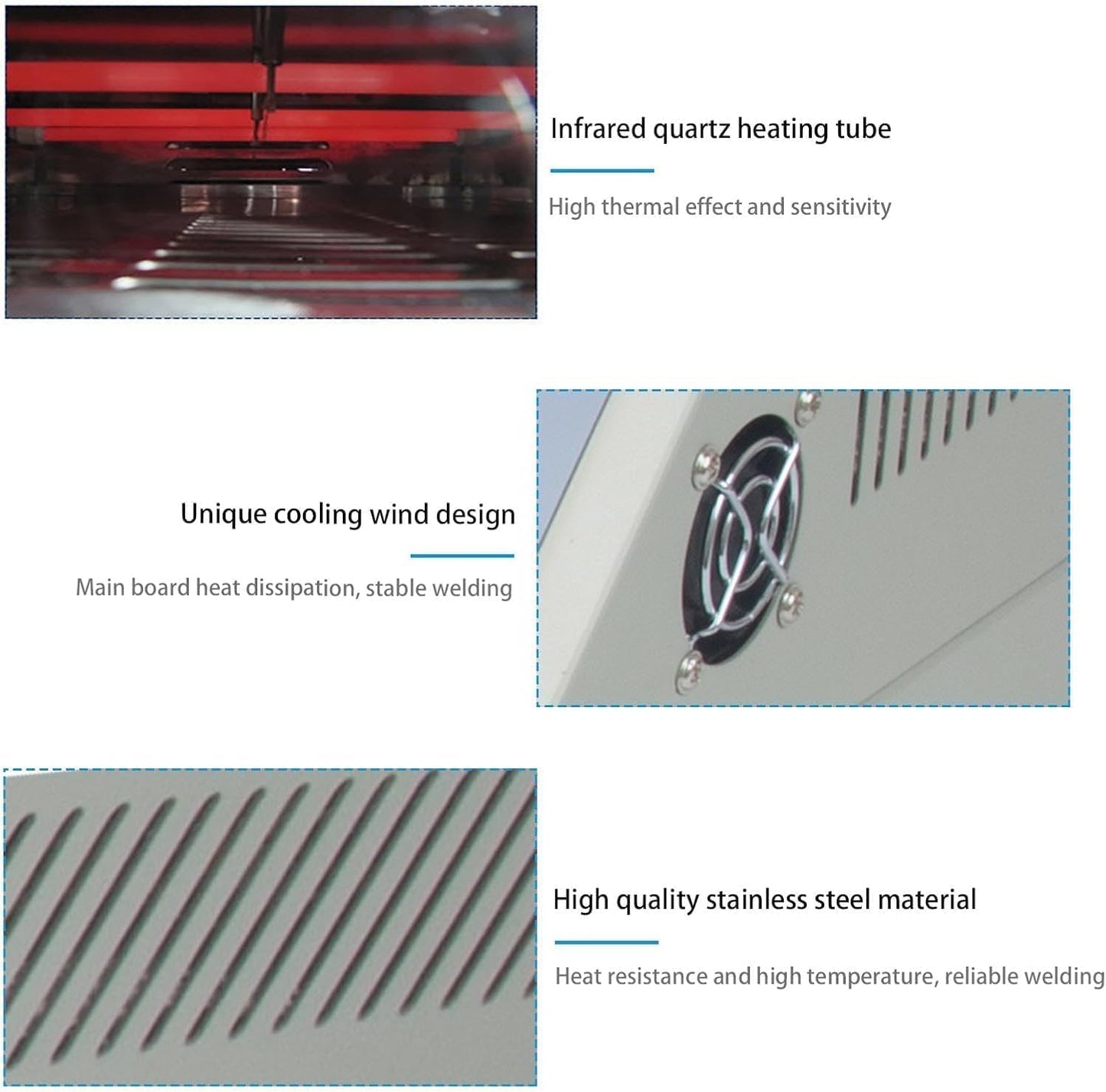 Reflow Oven, T962 Infrared Reflow Oven Furnace IC Heater, PCB Reflow Soldering Station, 110V 800W Automatic Reflow Machine, Mini Reflow Soldering Machine BGA