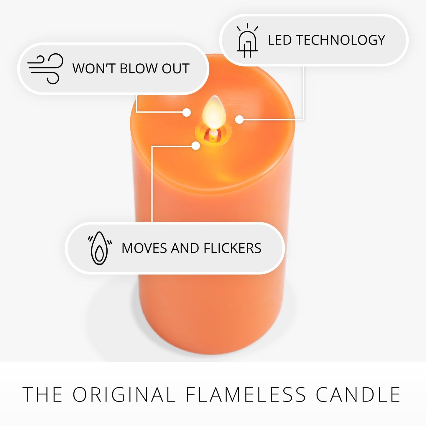 Luminara Flickering Flameless LED Candle, Battery Operated with Timer Function, Russet Orange Pillar 3 x 6.5 Inch, Real Wax Unscented Fall Home Indoor Decor, Remote Ready (Sold Separately), Melted Top