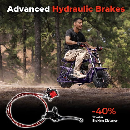 FRP GMB100 Performance 99CC 4-Stroke Mini Dirt Bike - Upgraded Hydraulic Brakes &amp Front Suspension Fork 28MPH Off-Road Mini Bike with LED Headlight Anti-Slip Seat Supports 220LBSPurple