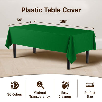 Exquisite 12-Pack Premium Plastic Tablecloth Pack of 12 Premium Plastic Tablecloth 54 Inch x 108 Inch Rectangle Table Cover - Emerald Green
