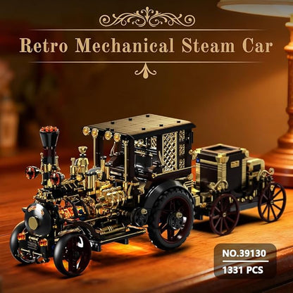 Retro Mechanical Steam Car Building Block Set MOC Classic Car Kit Supercar Toy Model Adult Building Block Car Collector Set (1-1)