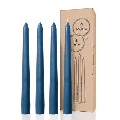 CANDWAX Dark Blue 8 inch Taper Candles Pack of 4 - Long Burning Unscented Smokeless Dripless Tall Candle Sticks - Perfect for Parties, Celebrations, Special Occasions or as a Dinner Table Centerpiece