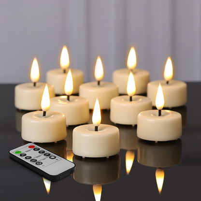 Eywamage Ivory Flameless Wax Tealights with Remote Batteries, Flickering Realistic LED Tea Votive Candles Set of 10