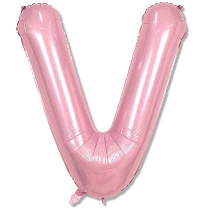 40 Inch Pastel Pink Letter Balloon, Giant Custom Alphabet V Foil Balloon Baby Pink, Mylar Self Inflating Balloon Pearl Pink Letter V, Letter V Balloons for Women Girls Birthday Party Decorations