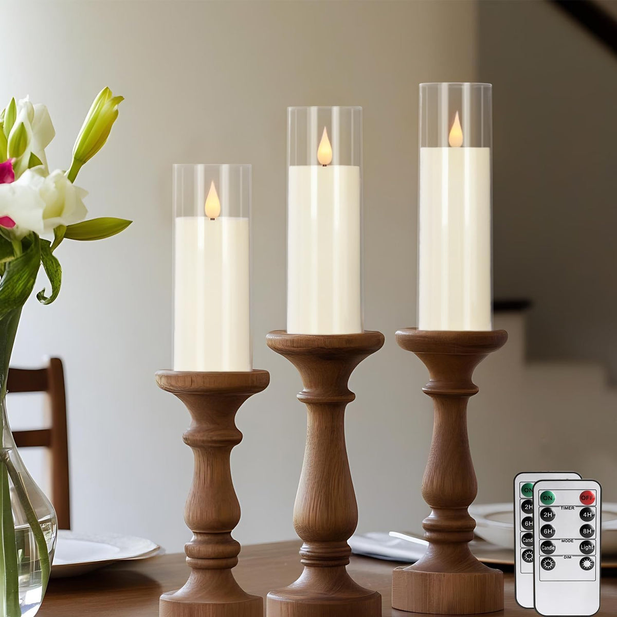 Wfmolcand 24-Pack Acrylic LED Flameless Pillar Candles with Remote & Timer, Battery Powered - Perfect for Indoor/Outdoor Decor,Wedding,BBQ and Gift - Easily Create a Magical Atmosphere.(Ivory)
