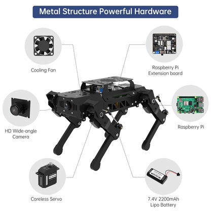 PuppyPi ROS2 Robot Dog with ChatGPT Large AI Models AI Embodied Intelligence Robotic Dog Vision Scene Voice Command Understanding Bionic Quadruped ROS Education Robot, Advance & RaspberryPi5 4GB