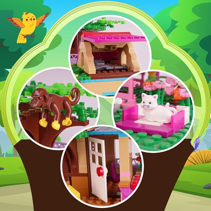 HOGOKIDS Tree House Friends Building Set with LED Light - Girl House Forest Building Block Toy Kit Birthday Valentines Day Gifts for Kids Girls Boys Age Age 6-12+ Years