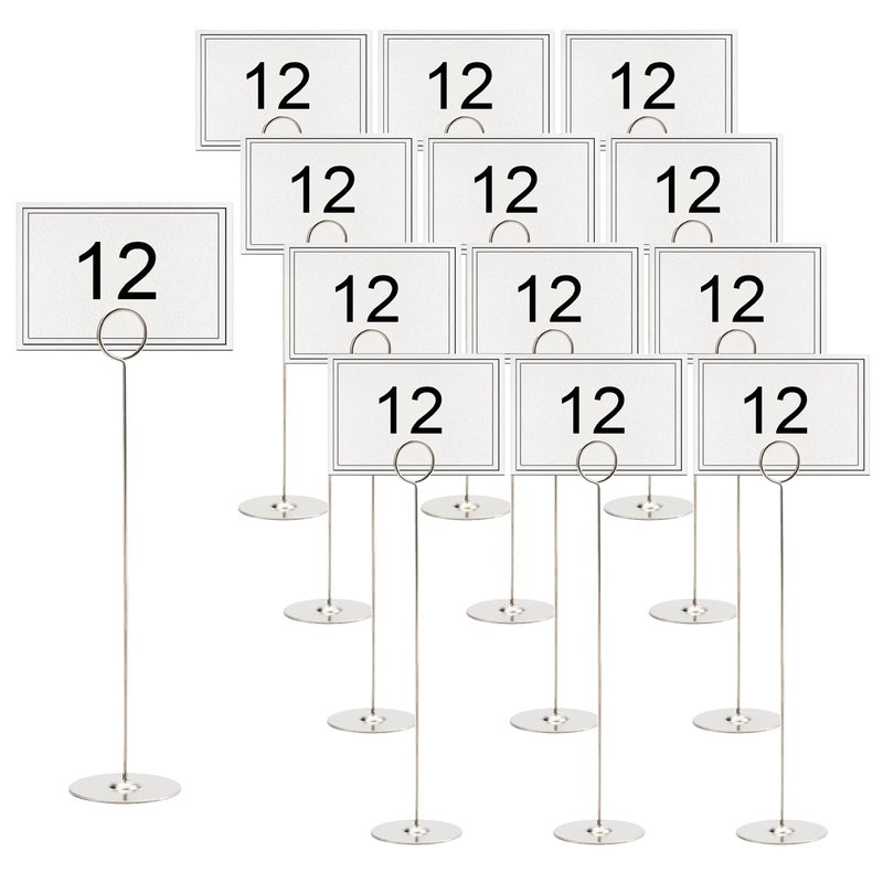 Tosnail 12 Pack 12" Tall Stainless Steel Table Number Holder, Table Card Holder Stand, Place Card Photo Display