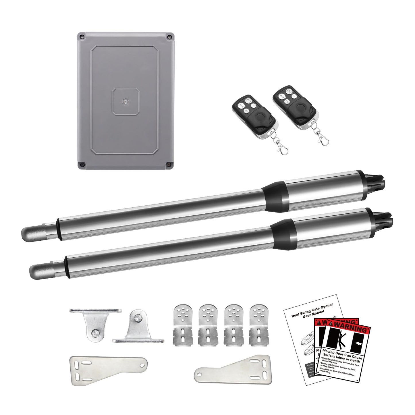 JUJIANG C01 Automatic Gate Opener with Remote Complete Kit for Swing Gate Up to 440lb 12FT per Arm, Electric Gate Openers Light Duty Dual Swing Gate Openers Automatic Gate Motor 40W AC Powered