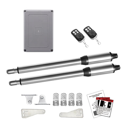 JUJIANG C01 Automatic Gate Opener with Remote Complete Kit for Swing Gate Up to 440lb 12FT per Arm, Electric Gate Openers Light Duty Dual Swing Gate Openers Automatic Gate Motor 40W AC Powered