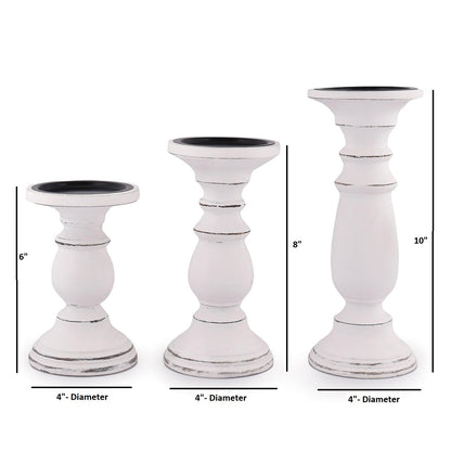 Samhita Set of 3 Wood Candle Holders – Hand Carved Decorative Candle Holder for Living Room or Table Centerpiece