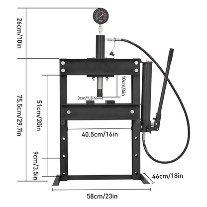 10T Hydraulic Press, 10 Ton H-Frame Garage Hydraulic Shop Press with Pressure Gauge, Adjustable Hydraulic Press with Plates, Black