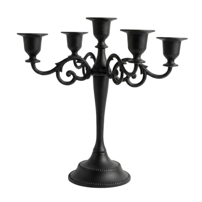 Rely+ 5 Arm Matte Black Candelabra Taper Candle Holders Decorations Indoor Kitchen Décor Table Candles Candlestick Candelabra Centerpiece Gothic Home Decor Wedding 10 Inch Tall