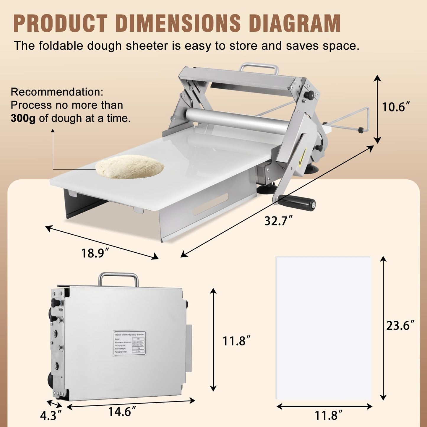 Folding Dough Sheeter 12in Manual Dough Roller Machine Dough Sheeter Machine For Home Thickness Adjustable for Pizza, Croissants, Puff Pastry