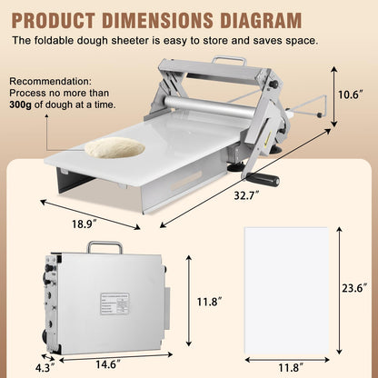 Folding Dough Sheeter 12in Manual Dough Roller Machine Dough Sheeter Machine For Home Thickness Adjustable for Pizza, Croissants, Puff Pastry